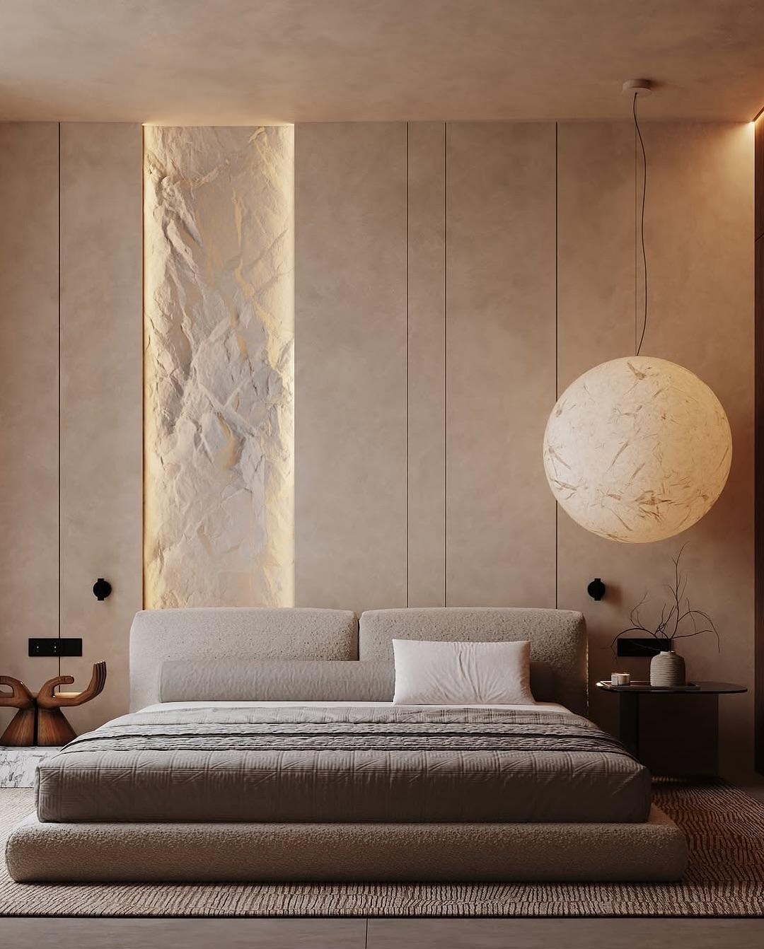 Một phòng ngủ hiện đại với nội thất tối giản, cửa sổ mở nhẹ và một thiết bị điện tử gia dụng được đặt gọn gàng, tạo cảm giác trong lành, thoải mái.